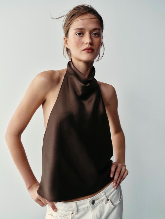 Zara Tops - NEW Zara Chocolate Brown Satin Halter Top